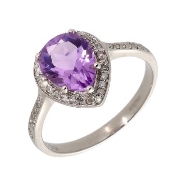 Pre-Owned 9ct White Gold Amethyst & Diamond Pear Cluster Ring