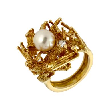 Pre-Owned 18ct Yellow Gold Pearl & Diamond Nest Dress Ring