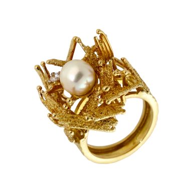 Pre-Owned 18ct Yellow Gold Pearl & Diamond Nest Dress Ring