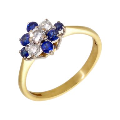 Pre-Owned 18ct Gold Triple Row Sapphire & Diamond Dress Ring