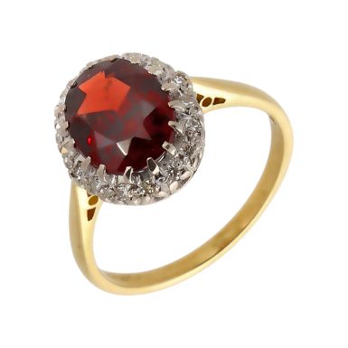 Pre-Owned 18ct Yellow Gold Garnet & Diamond Cluster Ring