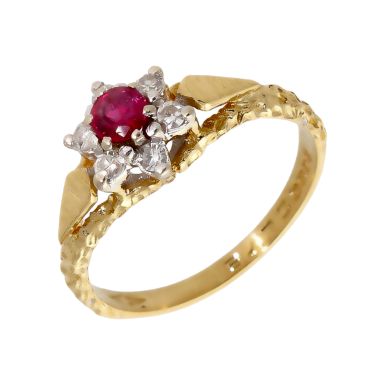 Pre-Owned Vintage Style 18ct Gold Ruby & Diamond Cluster Ring