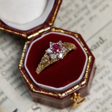 Pre-Owned Vintage 1970 18ct Gold Ruby & Diamond Cluster Ring