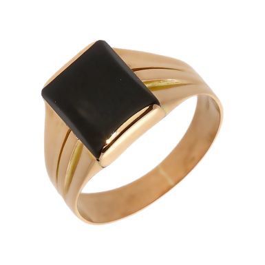 Pre-Owned 9ct Yellow Gold Vintage Style Onyx Signet Ring