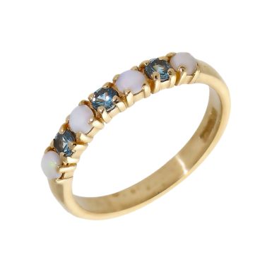 Pre-Owned 9ct Yellow Gold Blue Topaz & Opal Half Eternity Ring