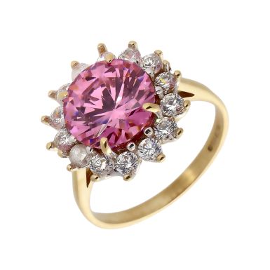 Pre-Owned 9ct Gold Pink & White Cubic Zirconia Cluster Ring