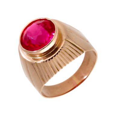 Pre-Owned 14ct Gold Red Gemstone Set Solitaire Style Signet Ring