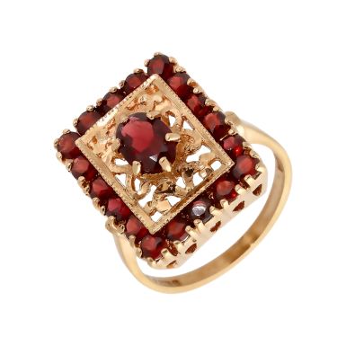Pre-Owned 9ct Yellow Gold Garnet Filigree Cluster Ring