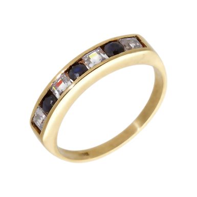 Pre-Owned 9ct Gold Sapphire & Cubic Zirconia Half Eternity Ring