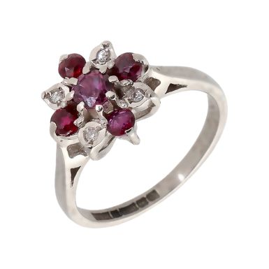 Pre-Owned 18ct White Gold Ruby & Diamond Cluster Ring