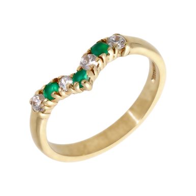 Pre-Owned 9ct Gold Green & White Cubic Zirconia Wishbone Ring