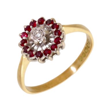 Pre-Owned Vintage 1969 18ct Gold Ruby & Diamond Cluster Ring