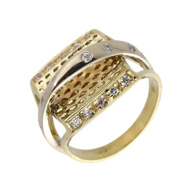 Pre-Owned 9ct Yellow & White Gold Cubic Zirconia Set Dress Ring