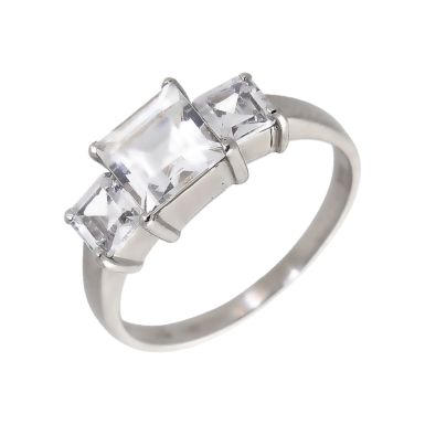 Pre-Owned 9ct White Gold Cubic Zirconia Trilogy Ring
