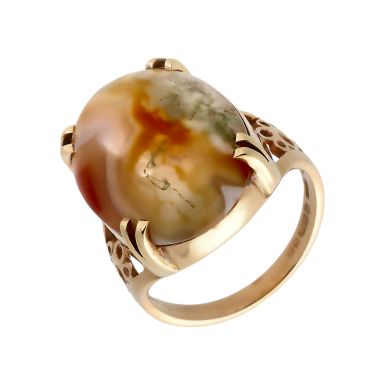 Pre-Owned Vintage 1947 9ct Gold Lace & Moss Agate Dress Ring