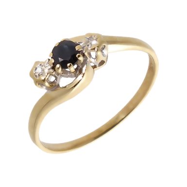 Pre-Owned 9ct Yellow Gold Sapphire & Diamond Trilogy Twist Ring