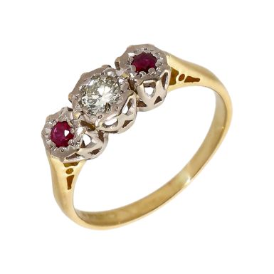 Pre-Owned 18ct Gold Ruby & Diamond Trilogy Ring