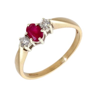 Pre-Owned 9ct Yellow Gold Ruby & Diamond Trilogy Ring