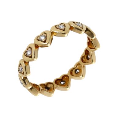 Pre-Owned 9ct Yellow Gold Diamond Set Hearts Full Band Ring