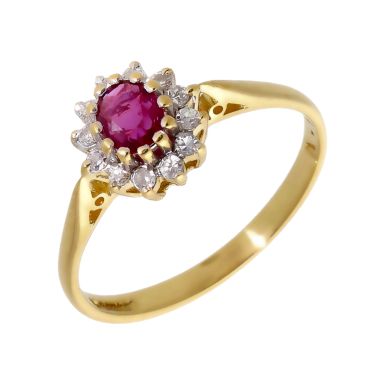 Pre-Owned 18ct Yellow Gold Ruby & Diamond Cluster Ring