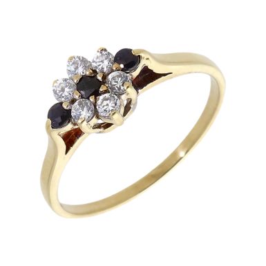 Pre-Owned 9ct Yellow Gold Sapphire & Cubic Zirconia Cluster Ring