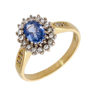 Pre-Owned 18ct Yellow Gold Sapphire & Diamond Cluster Ring