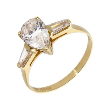 Pre-Owned 9ct Yellow Gold Cubic Zirconia Pear Trilogy Ring
