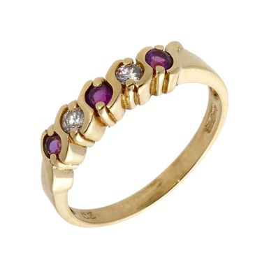 Pre-Owned 9ct Gold Amethyst & Cubic Zirconia 5 Stone Dress Ring