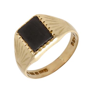 Pre-Owned 9ct Yellow Gold Childs Rectangle Onyx Signet Ring