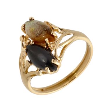 Pre-Owned 14ct Yellow Gold Onyx 2 Stone Dress Ring