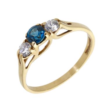 Pre-Owned 9ct Gold Blue Topaz & Cubic Zirconia Trilogy Ring