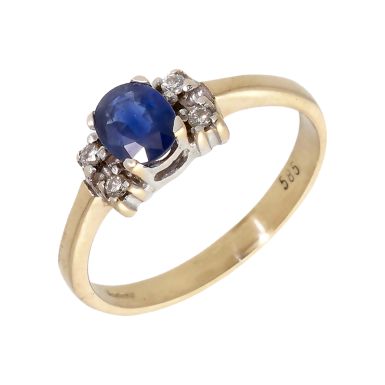 Pre-Owned 9ct Yellow Gold Sapphire & Diamond Dress Ring