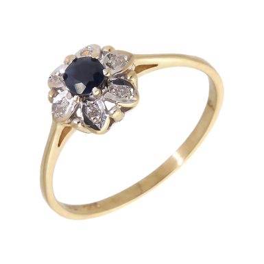 Pre-Owned 9ct Gold Sapphire & Diamond Flower Cluster Ring