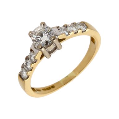 Pre-Owned 18ct Yellow Gold Moissanite Solitaire & Shoulders Ring