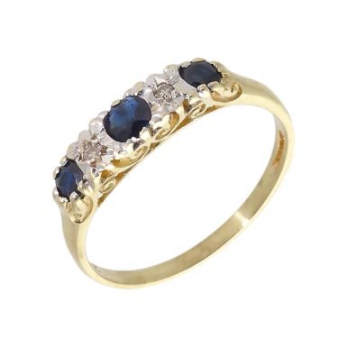 Pre-Owned 9ct Gold Sapphire & Diamond 5 Stone Dress Ring