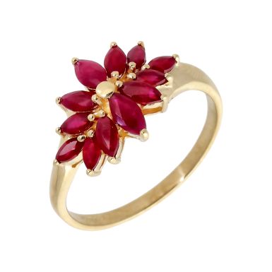 Pre-Owned 9ct Yellow Gold Ruby Cluster Ring