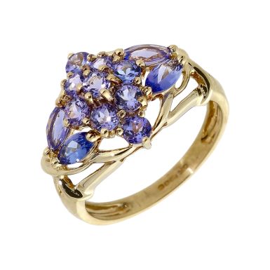 Pre-Owned 9ct Yellow Gold Tanzanite Cluster Ring