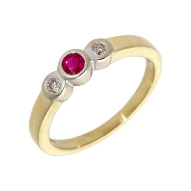 Pre-Owned 14ct Yellow Gold Ruby & Diamond Trilogy Ring