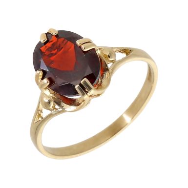 Pre-Owned 9ct Yellow Gold Garnet Solitaire Dress Ring