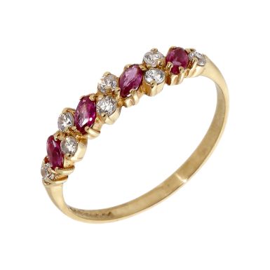 Pre-Owned 9ct Gold Ruby & Cubic Zirconia Half Eternity Ring