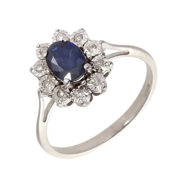 Pre-Owned 9ct White Gold Sapphire & Diamond Cluster Ring