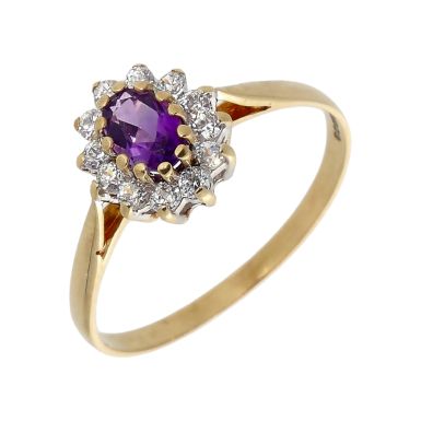 Pre-Owned 9ct Gold Amethyst & Cubic Zirconia Cluster Ring