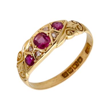 Pre-Owned Vintage 1902 18ct Gold Ruby & Diamond Dress Ring