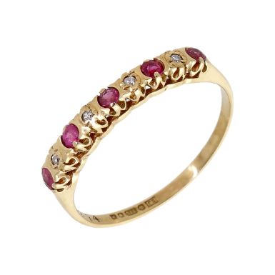Pre-Owned 9ct Yellow Gold Ruby & Diamond Half Eternity Ring