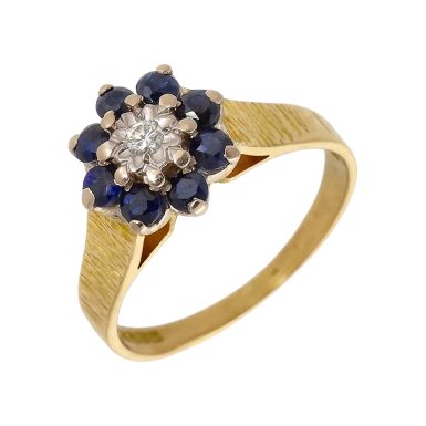 Pre-Owned Vintage 1972 18ct Gold Sapphire & Diamond Cluster Ring