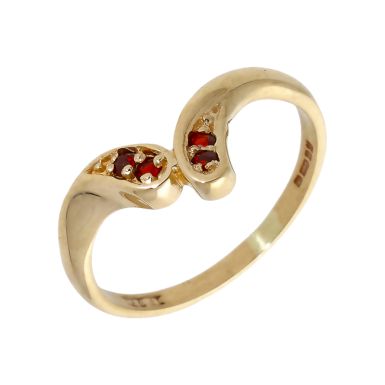 Pre-Owned 9ct Yellow Gold Garnet Wishbone Style Dress Ring