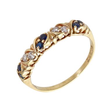 Pre-Owned 9ct Gold Sapphire & Diamond Half Eternity Style Ring