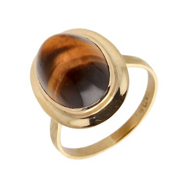 Pre-Owned 9ct Yellow Gold Oval Tigers Eye Solitaire Dress Ring