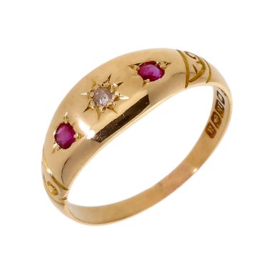 Pre-Owned Vintage 1900 18ct Gold Ruby & Diamond Trilogy Ring