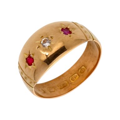 Pre-Owned Vintage 1900 22ct Gold Red & White Spinel Trilogy Ring